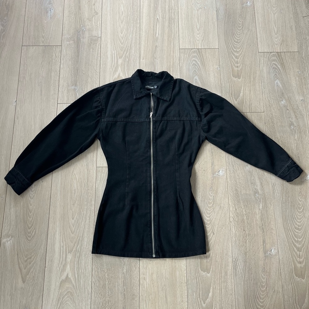 PrettyLittleThing Black Denim Moto Jacket Zip Front NWOT